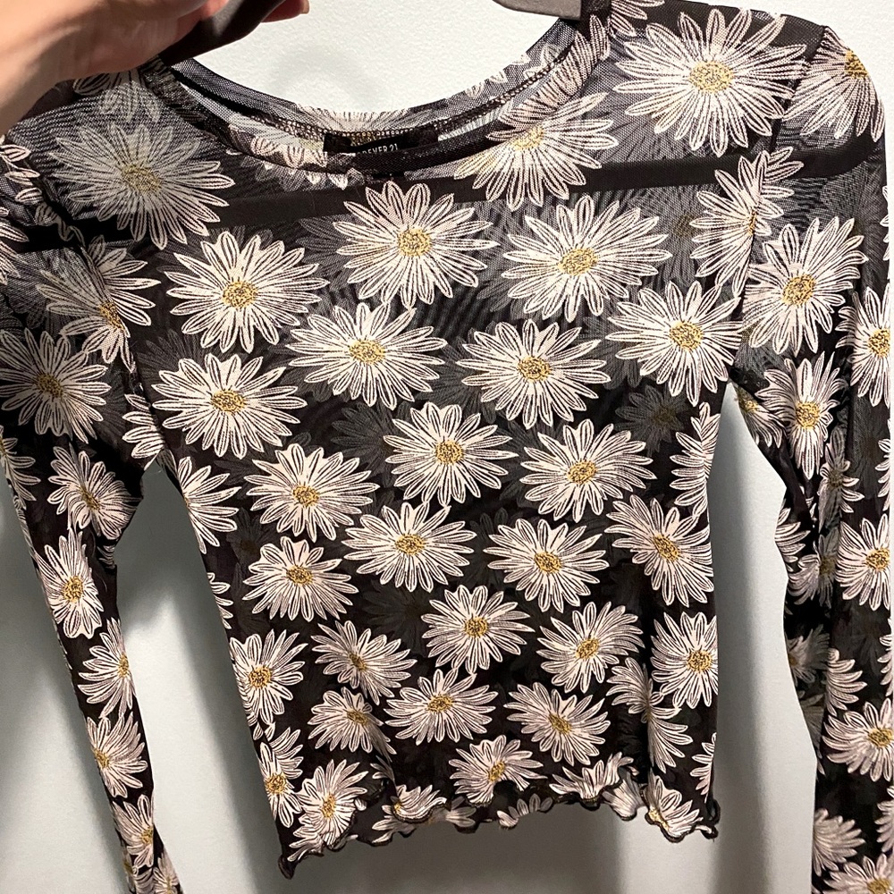 long sleeve sunflower mesh top